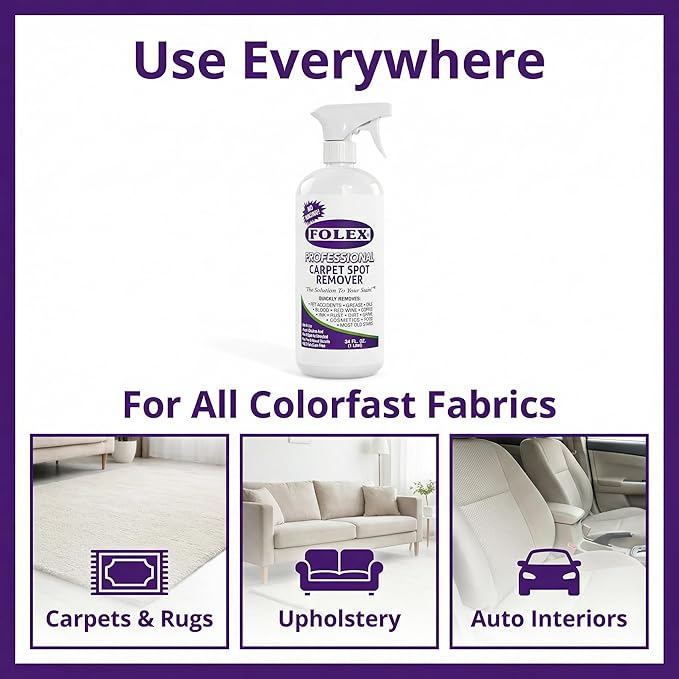 FOLEX - Professional Carpet Cleaner Spray 34 oz - Pet Stain Removal - Instant Stain Removal - No Rinsing Required - Safe for Pets - Works on All Fabrics