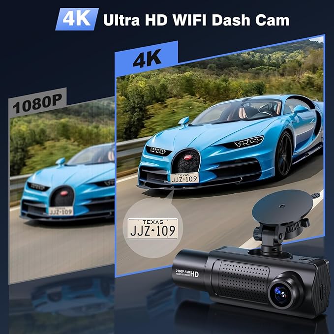4K+1080P+1080P 5.8GHz WiFi Dash Cam Front and Rear Inside, Free 64G SD Card, 4K UHD 3 Channel Dash Camera for Cars, 360° All Sides Dashcam, G-Sensor, Night Vision, WDR, 24H Parking Monitor