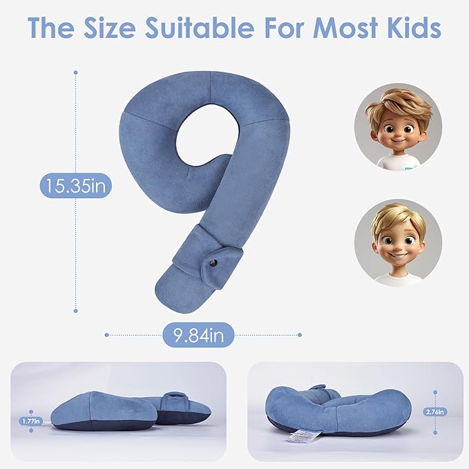 Kids Travel Neck Pillow, Toddler Travel Pillow for Car & Airplane and Head & Chin Support, Comfortably Travel Neck Pillow for Road Trip Sleeping, Gifts for Toddler/Child/Kids (Light Blue & Dark Blue)