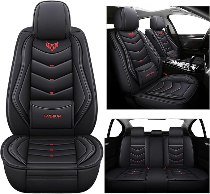 Car Seat Covers Full Set,Automotive seat Covers for Cars,Waterproof Leather seat Covers with Fixed Lumbar Support,Universal Fit for Most Cars,SUV,Trucks and Sedans