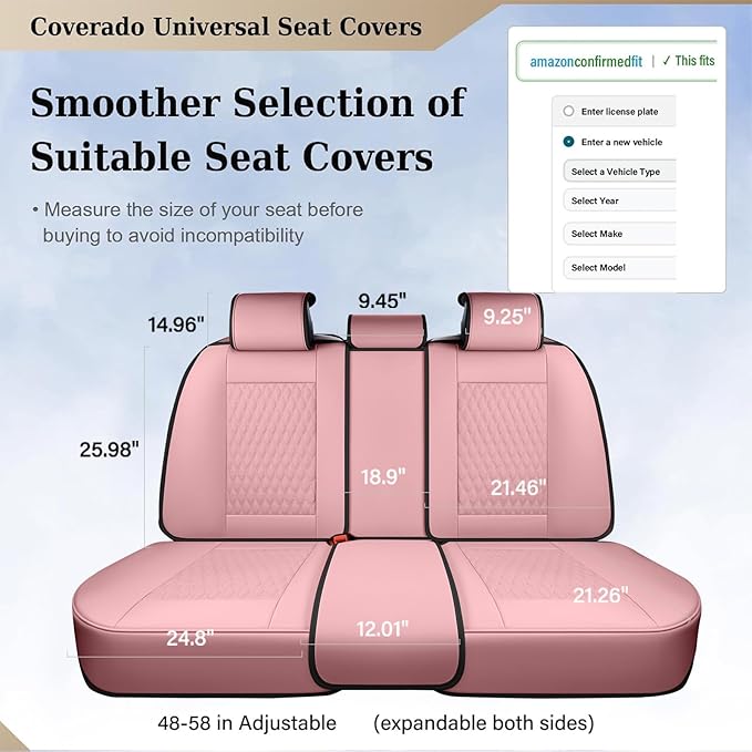 Coverado Rear Seat Covers, Leather Seat Cover for Car, Universal Waterproof Automotive Seat Cushion Protector for Most Cars Trucks SUV (Pink)