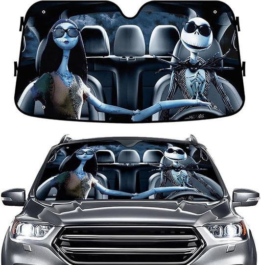 GENANY Nightmare Skellington Family Horror Windshield Sun Shade for Car SUV Truck (55x30 inches), Sun Shade Windshield, Protector Blocks UV, Car Decor