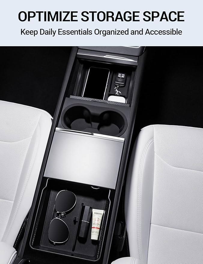 Motrobe 4PCS 2026 Center Console Organizer Tray for Tesla Model Y Juniper (Only Premium & Performance 2025/2026) Model 3 Highland (Standard, Premium & Performance 2024/25/26) Accessories
