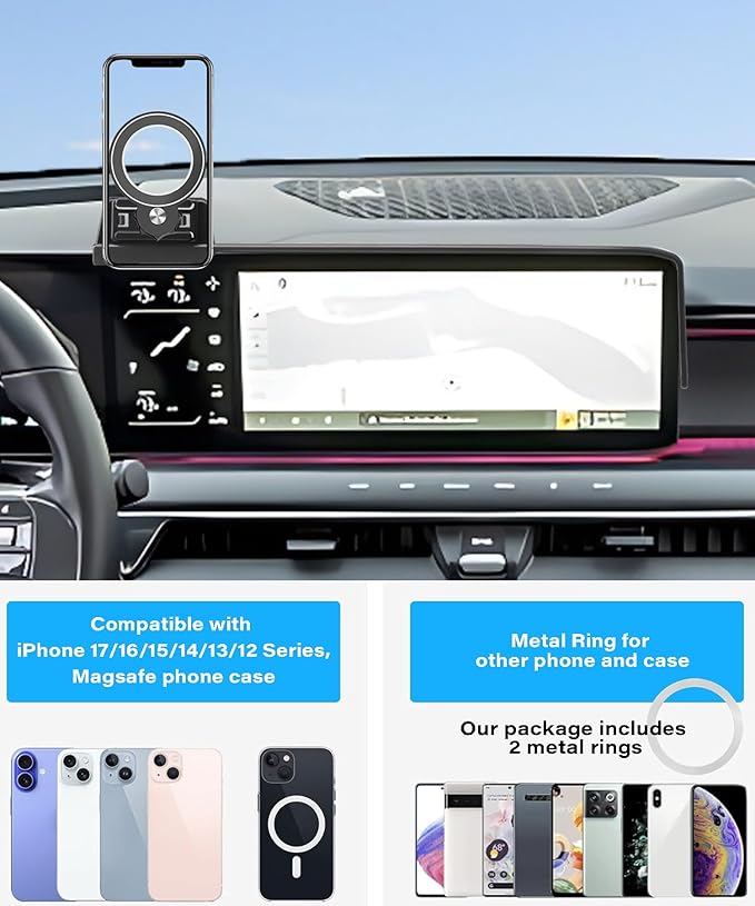 Car Phone Holder for 2024 2025 2026 kIA EV9 Accessories Apply to 12.3 Inch Touch Screen Fixed Clip Magsafe Cell Phone Mount Hands-Free 360° Rotation