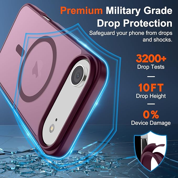 SUPFINE Magnetic for iPhone Air Case (Compatible with MagSafe)(Military Grade Drop Protection) Slim Translucent Matte Shockproof with Anti-Fingerprint Phone Cover for 17 Air,Wine Red