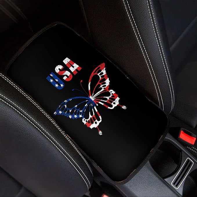 Coldinair Personalized Butterfly Flag Print Auto Car Center Console Cushion Pad for Men Women,Soft Armrest Protector Cover for Cars,Easy to Install