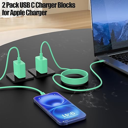 USB C Fast Charger for iPhone 17/ Air/16/15 Pro Max,2Pack 10FT Type C Charger Block & Cable, PD 3.0 Super Fast Charging for iPad Pro MacBook Air/Pro M1/M2, AirPods-Green