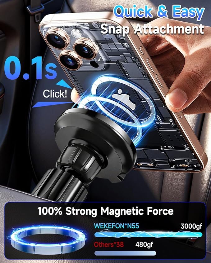 for MagSafe Car Mount Charger, 15W Fast Charging Magnetic Wireless Car Charger, [3000gf Ultra Magnet] Magnetic Phone Holder for Your Car, 360° Air Vent/Dashboard Car Bracket Stand for iPhone & Android