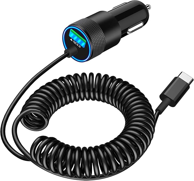 【MFi Certified】iPhone 17 Car Charger Fast Charging, Braveridge 75W USB C PD&QC Car Power Cigarette Lighter USB Charger with 6FT Type C Coiled Cable for iPhone 17/17 Pro Max/16/15/Galaxy S26/S25/Pixel