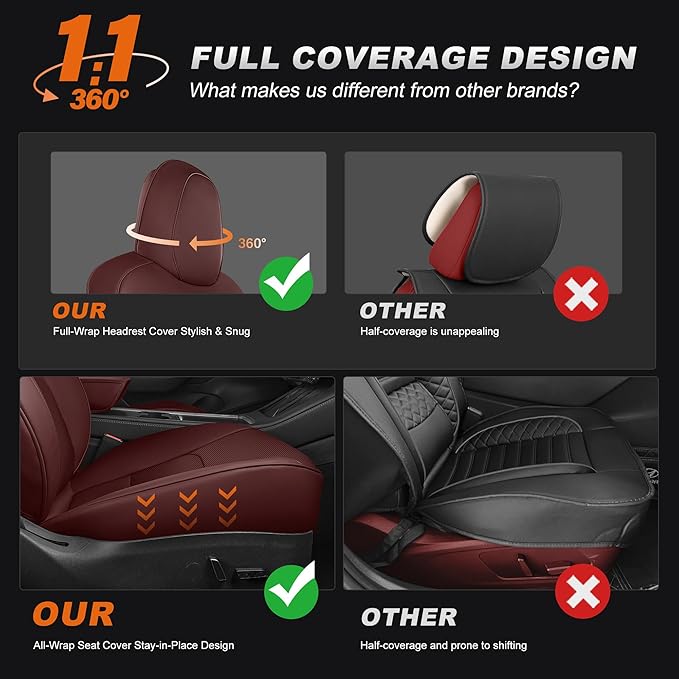 AOMSAZTO Seat Covers for Model 3 2017-2023-Full Set Leather Waterproof Car Seat Covers Airbag-Ready Design Custom Fit for Tesla Model 3(with Armrest & Rear Door Pads Cover)-Wine Red