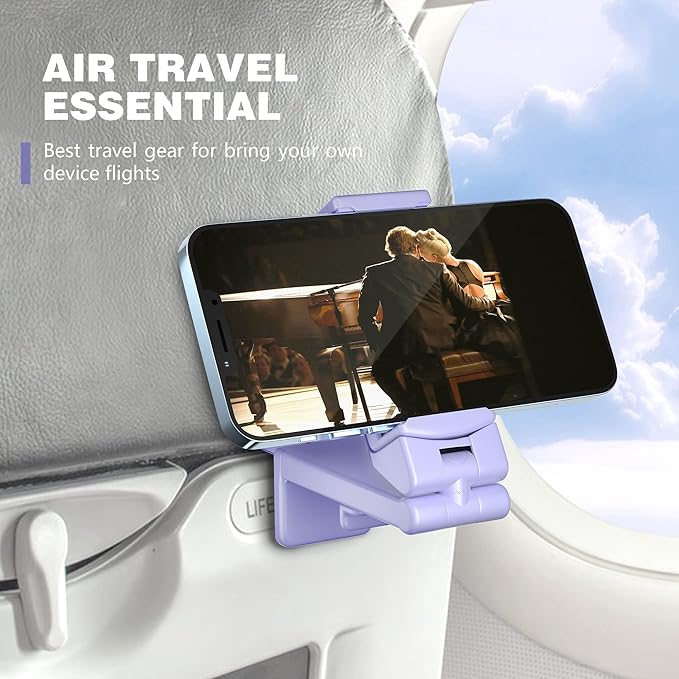 Perilogics Airplane Phone Holder Mount Universal in Flight Hands Free Viewing with Multi-Directional Dual 360 Degree Rotation (Black/Lavender)