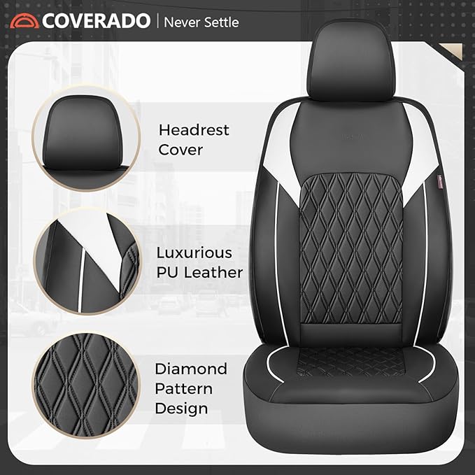 Coverado Automotive Seat Covers, Car Seat Covers Full Set, Car Seat Cover, Waterproof Seat Covers, Car Seat Protector Car Seat Cushion Interior Truck Accessories Universal Fit Most Cars, Black&White