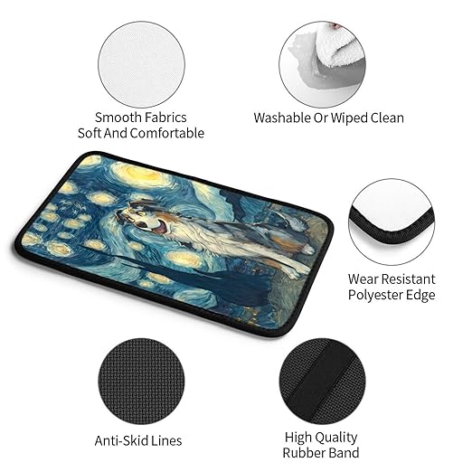 Starry Night Cute Blue and Brown Dog Car Auto Armrest Cushion Cover Accessories Center Console Seat Box Pad Protector Universal Decoration for Most Vehicle SUV Truck