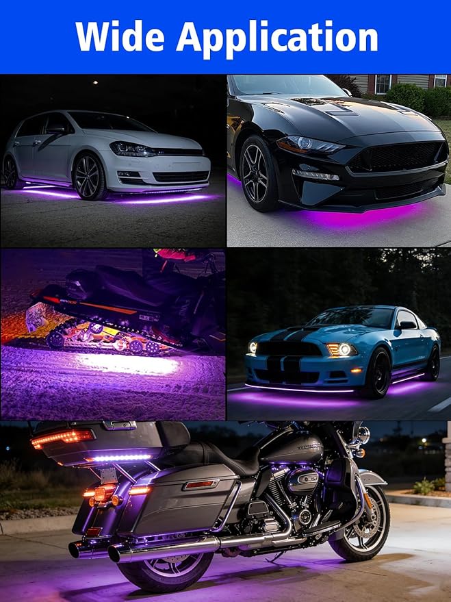YM E-Bright 4Pcs Led Strip Lights for Car, 24inch Waterproof IP68 Car Underglow Strip Lights Decoration 36SMD 12V Led Interior Exterior Lights Strip for Cars Motorcycles Truck Golf Cart Boat - Pink