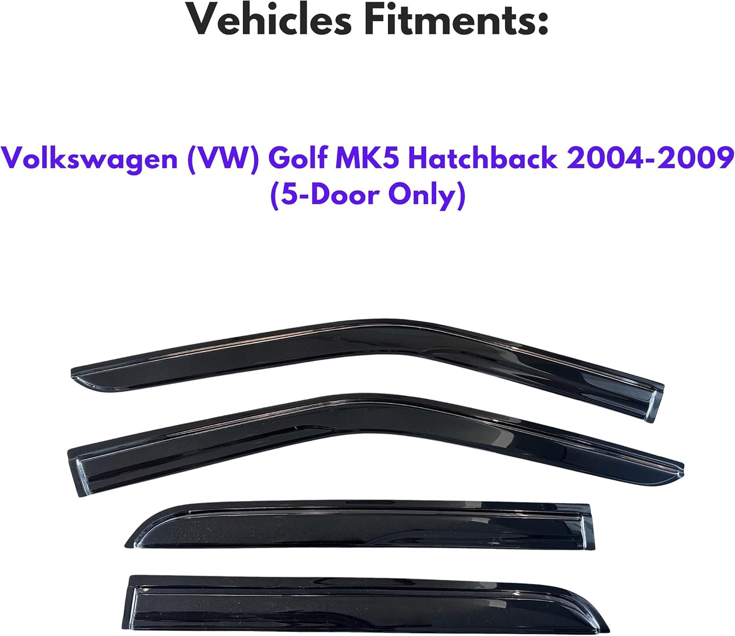 KPY Window Visor Compatible with Volkswagen (VW) Golf MK5 Hatchback 2004-2009, 4PC Rain Guard Side Window Vent Deflectors Tape-On Mugen Style, 2004 2005 2006 2007 2008 2009
