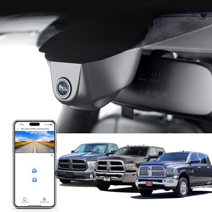 Mangoal 4K Dash Cam Custom fit for 4th Gen Dodge RAM 1500/2500/3500 2013 2014 2015 2016 2017 2018,(Model A),Check Model Carefully, UHD 2160P Video, App & WiFi, 128GB Card