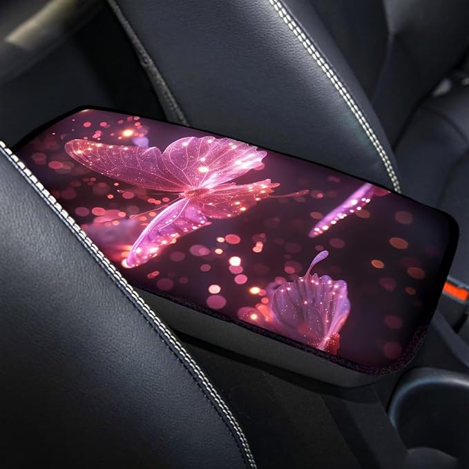 Auto Center Console Pad for Women Butterfly Car Armrest Cushion Covers, Automotive Body Parts Easy to Install & Wash