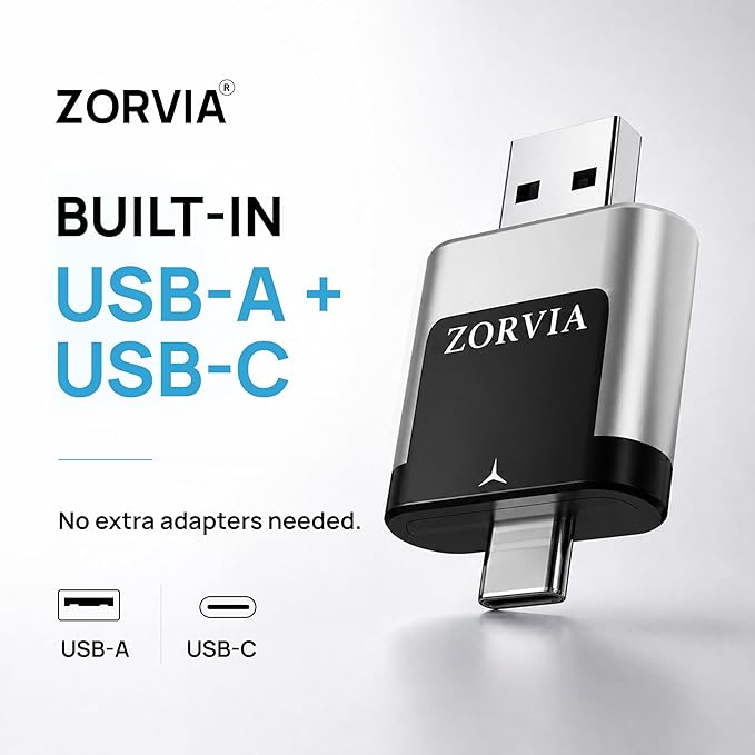 ZORVIA Wireless CarPlay Adapter for iPhone & Android Auto 2026 Upgraded - Convert Wired CarPlay to Wireless, Fast Auto Reconnect, Plug and Play, USB-C & USB-A (Silver)