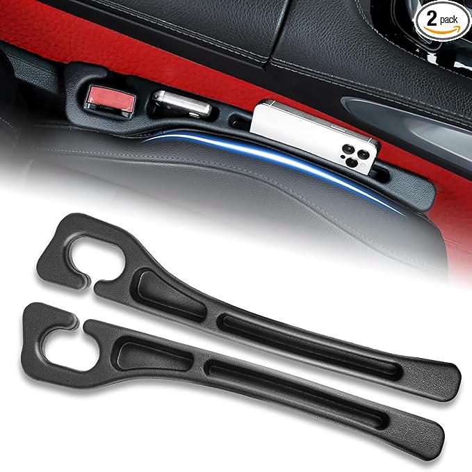 Car Seat Gap Filler Set of 2, Multifunctional Seat Side Gap Seam Filler Organizer with Phone Holder, Universal Fit Fill The Gap Between Seat & Console for Car, SUV, Truck