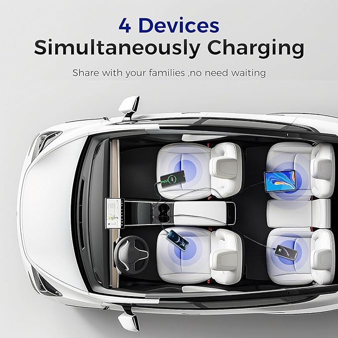 Upgrade USB Charger Hub for Tesla Model Y&Model3, 4-Ports Center Console Retractable Phone Charger,for Model Y/3 Accessories 2024 2023 2022 2021 (Not Compatible with Model 3 2024)