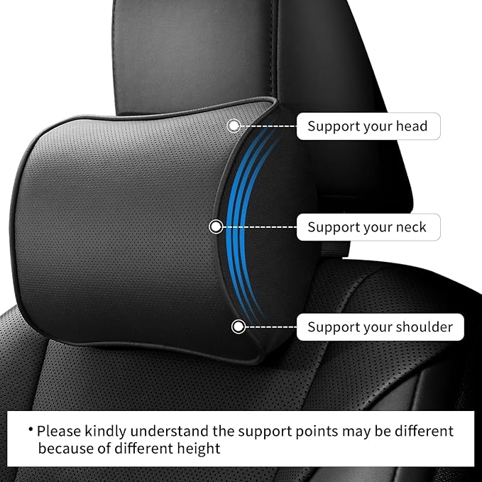 Car Headrest Pillow, Soft Memory Foam Car Neck Pillow with Adjustable Strap, Removable Breathable Cover for Long Drives & Office (Black, Pack of 2)