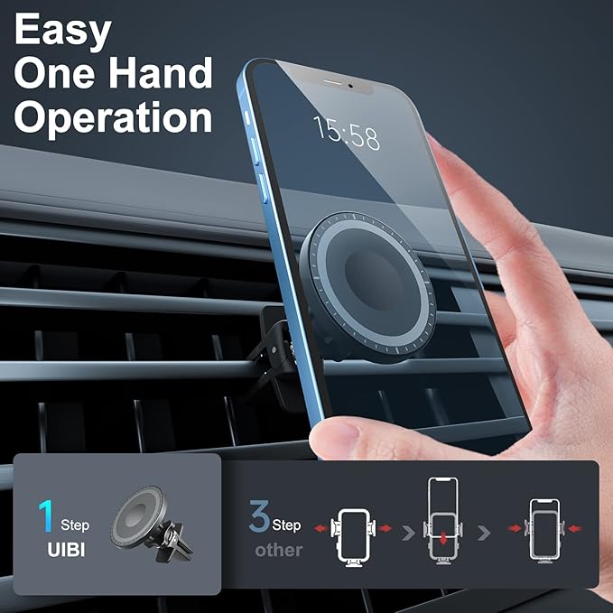 UIBI Magsafe Car Mount, Magnetic Car Phone Holder 【20 Strong Magnets】 with Clip 【360°】 Rotation Air Vent Cell Phone Mount Fit for Magsafe iPhone 16 15 14 13 12 Pro Max Mini MagSafe Case