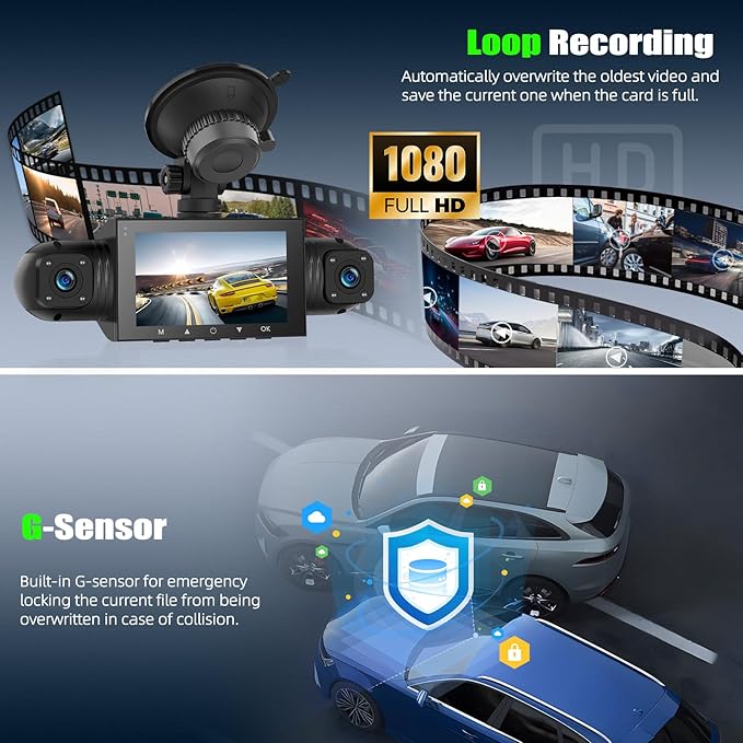 4 Channel 360°Dash Cam Front and Rear Inside Left Right,3'' 1080P Dash Camera for Cars,Dash Camera Car Camera with Motion Detection,Loop Recording,G-Sensor,24 Parking Monitor