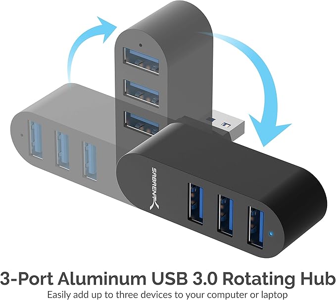 SABRENT Premium 3 Port Aluminum Mini USB 3.0 Hub [90°/180° Degree Rotatable] (HB-R3MB)