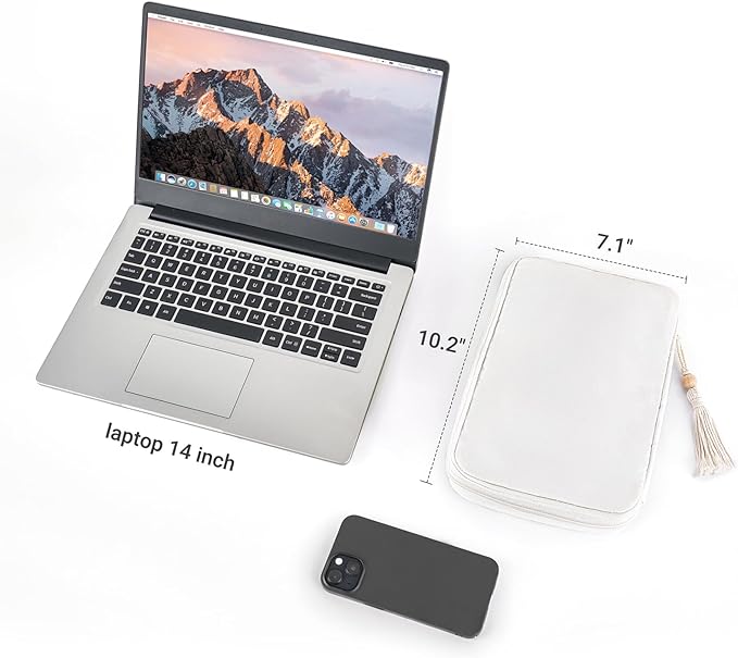 Mkono Electronics Organizer Travel Cable Cord Organizer Cotton Bag, Portable All-in-One Accessories Travel Essentials Storage Case with Tassel for Cable Charger Phone USB Pouch for Women, White