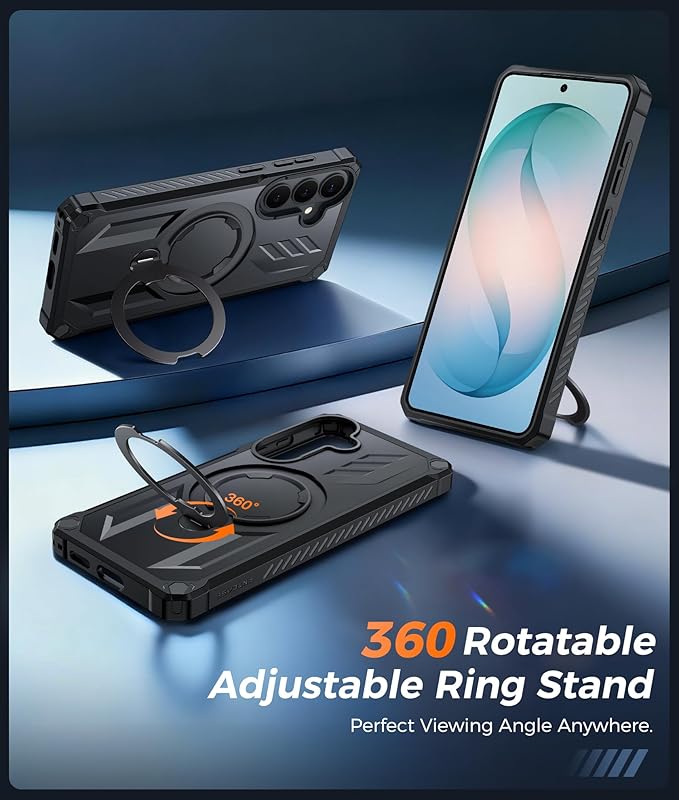 FNTCASE for Samsung Galaxy S26+ Plus Case: with [Magnetic Ring Kickstand] [Screen Protector] [Compatible with MagSafe] [Military-Grade Drop Protection] Shockproof Grip Bumper TPU Sturdy Cases Black