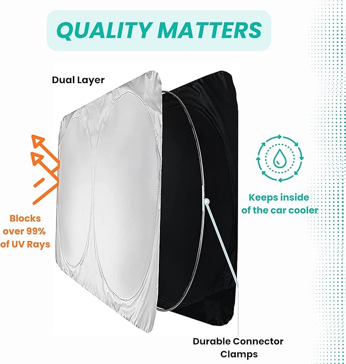 Windshield Sun Shade -Certified 99.87% UVB & 99.02% UVA Car Sun Shade. Award Winning Sunshade - Patented Technology | Compatible for Lincoln MKX Nautilus (2016-2021) | Car Shades by Kinder Fluff