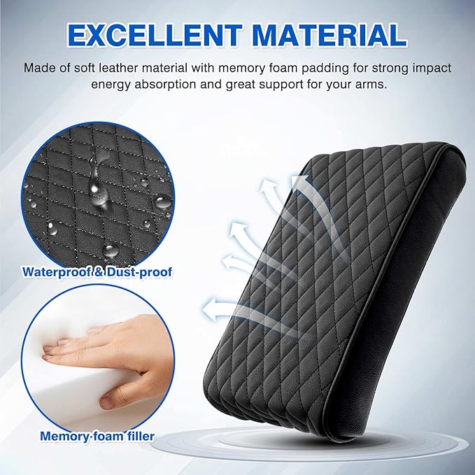 Autorder Center Console Cover for Toyota Sienna 2021-2025 2026 Accessories Memory Foam Armrest Cushion with Anti-Scratch Leather Protector Covers Black