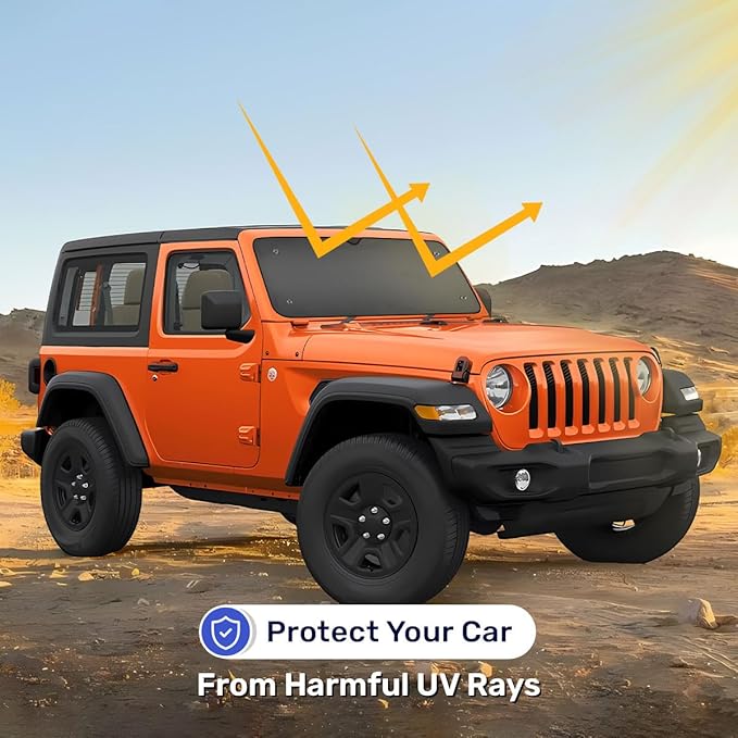 GENANY Black Windshield Sun Shade for Jeep (53X17 Inches), Sun Shade Windshield, Shades for Front Windows, Protector Blocks UV, Car Decor