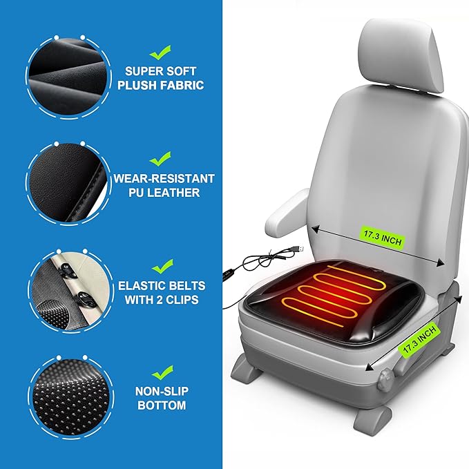 Plush Seat Cushion Pad, USB Comfortable Seat Cover for Car, Driver Seat Pad, Office Chair Seat Cushion, Chair Cushion with Non Slip Bottom (Black-2)