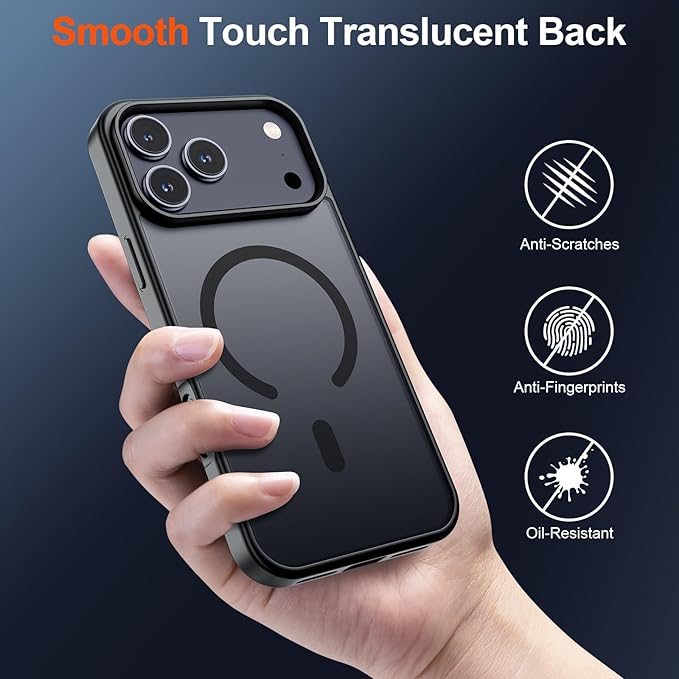 SUPFINE Magnetic for iPhone 17 Pro Case (Compatible with MagSafe)(Military Grade Drop Protection) Translucent Matte Shockproof with Anti-Fingerprint Phone Cover,Black