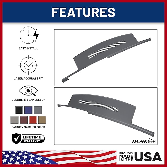 DashSkin Dash Cover Compatible with 1988-1994 C1500 C2500 C3500 K1500 K2500 K3500 Silverado Sierra Tahoe Yukon Suburban in Dark Grey (AKA Bluish Grey) - Hard Molded Plastic Dashboard Cap