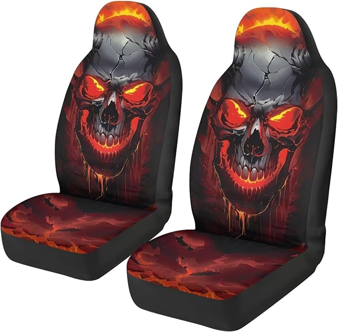 Halloween Red Skull Car Seat Covers Elastic Fabrics Breathable Car Seat Cover Easy to Install Auto Interior Accessories 2 Pcs Set for SUV, Vans,Sedan,Truck