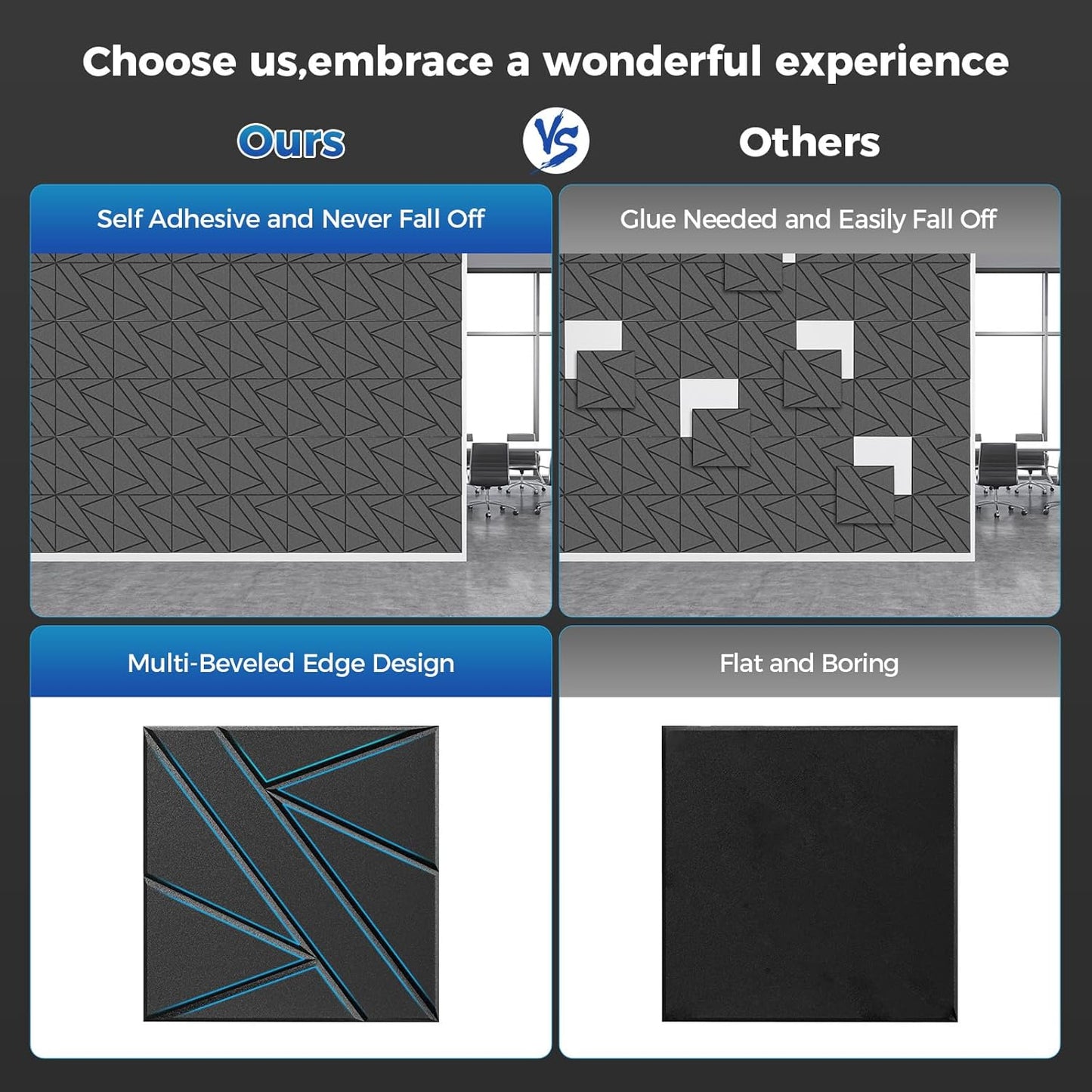 【20 Pack】 Acoustic Panels Self-Adhesive (0.4" Thick | 0.8lb/ft³ Medium Density) - 12x12 Soundproof Foam Tiles for Home Office/Wall Sound Absorption, Noise Reduction Panels Studio Use - Gray