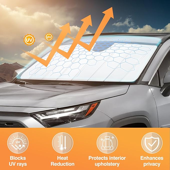 KUST Windshield Sun Shade for Mazda CX-5 2018-2025 Foldable Thicken Window Sunshade UV Protection Keep Cool Sunshield Easy Install Sun Visor Accessories Aluminum Film