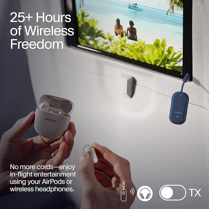 Twelve South AirFly Pro 2 Bluetooth 5.0 Transmitter/Receiver for TV to 2 Wireless Headphones – Wireless Adapter for AirPods, Car, Gym, Home, Use with Any 3.5 mm Audio Jack, Blue