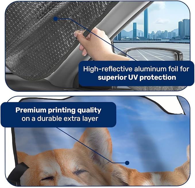 GENANY Cute Corgi Dog Group Funny Windshield Sun Shade for Car SUV Truck (55x30 Inches), Sun Shade Windshield for Windows,Protector Blocks UV, Spring Car Decor