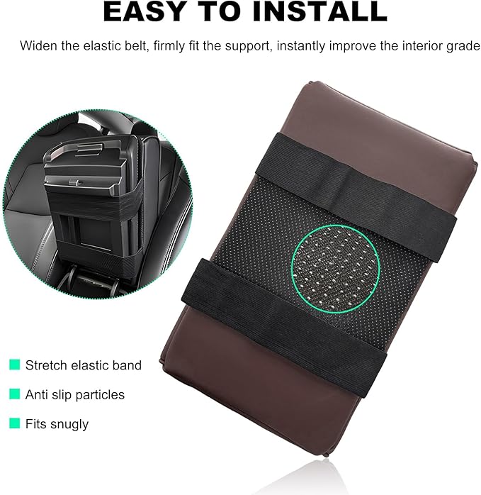 Car Center Console Armrest Pillow, Memory Foam Auto Armrest Box Cover with Cup Holder & Phone Holder, Waterproof Leather Arm Rest Protector Cushion, Interior Car Accessories (Coffee)