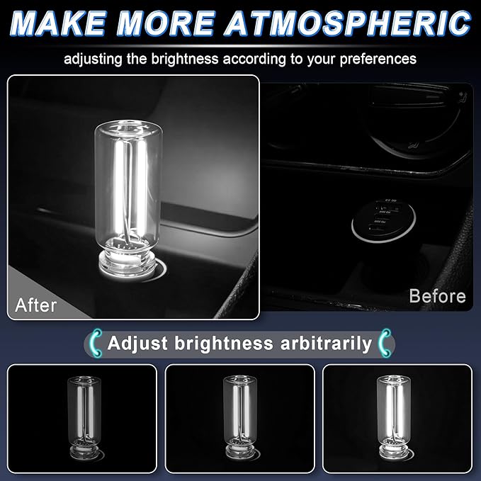 iFunyLED Car Interior USB LED Night Light, Portable Touch dimmable Car Ambient Lighting Kit, Retro Mini Transparent Glass Bottle Lamp Decorations for Vehicle Camping Bedroom Hallway, Pack of 2(White)