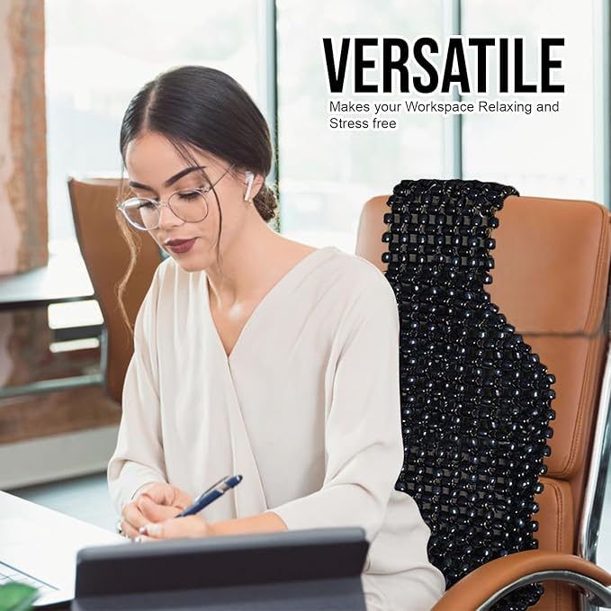 ZONETECH Black Wood Beaded Seat Cushion - Premium Quality Massaging Double Strung for Stress-Free Driving All Day,Universal Fit for Vehicles and Office Chairs (2 Pack)