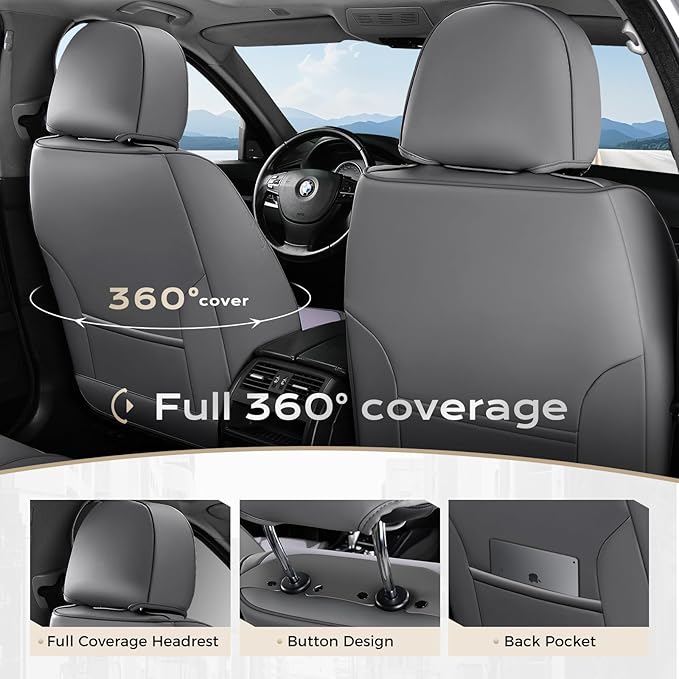 Coverado Car Seat Covers Front, Seat Covers for Cars, Waterproof 2-Pack Car Seat Cushions, Leather Carseat Seat Protectors, Universal Seat Covers Fit for Most Sedans SUV Pick-up Trucks(Gray&Purple)