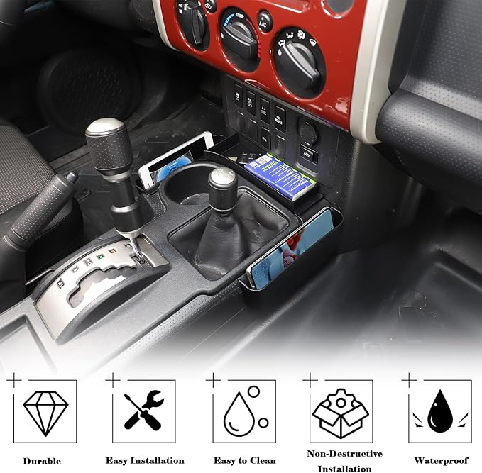 Gear Shift Organizer Tray Fit for Toyota FJ Cruiser 2007-2021, Center Console Shifter Storage Box, ABS Storage Tray, Create Extra Storage Space for Driver and Passenger