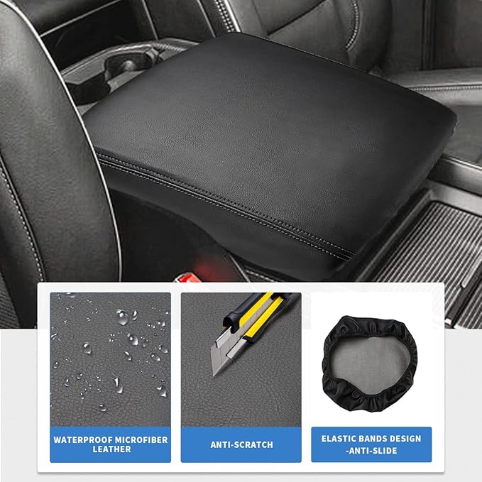 INTGET Car Center Console Cover for 2024 2025 Dodge Ram 1500 2500 3500 Accessories 2019 2020 2021 2022 2023 Armrest Arm Rest Box Lid Protector Pad Cushion Dog Seat Cover (Black with Black Stitches)