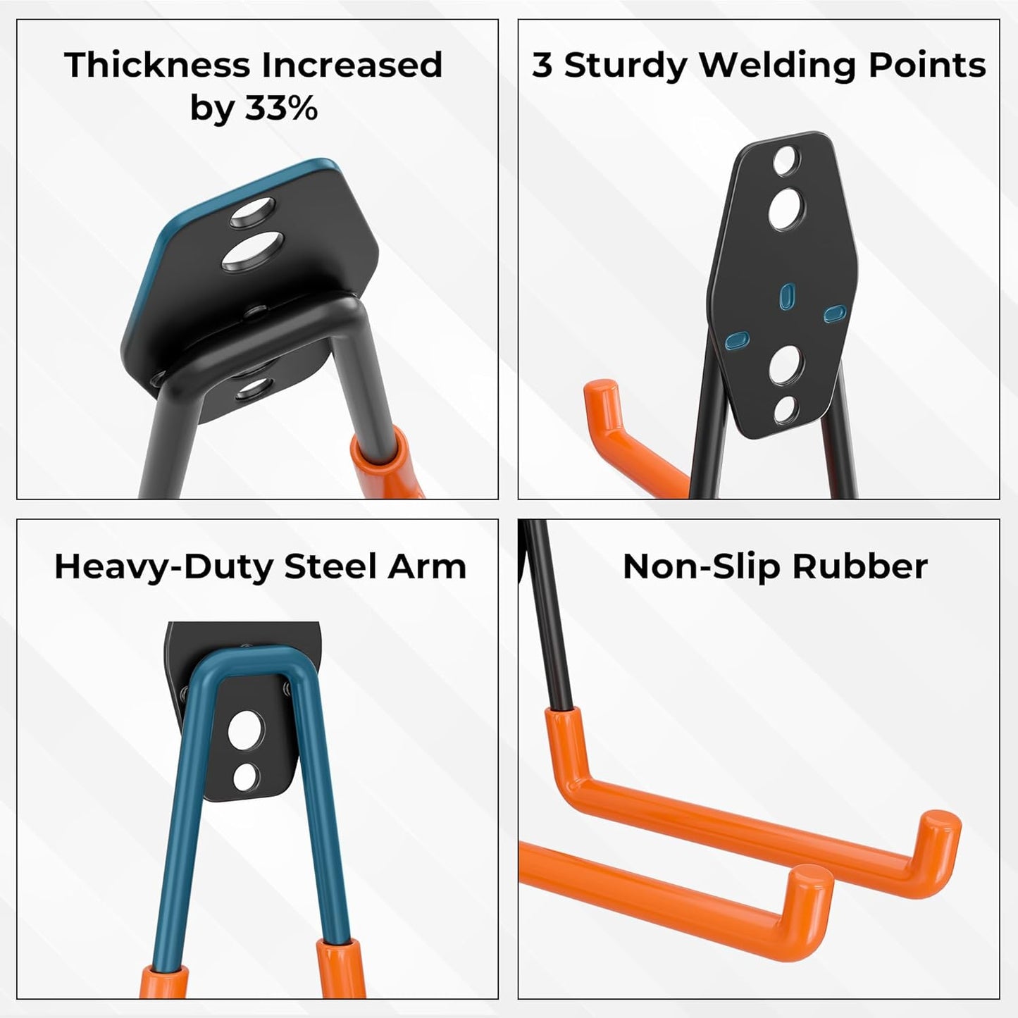 BONTEC Heavy Duty Garage Hooks, Anti-Slip Coated Black Steel with Strong Load Capacity, Multi-Sized U and J Hooks, Easy Wall Mount for Garage, Garden, Workshop (Orange, 14 Pack)