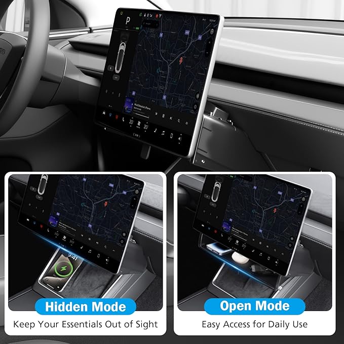 Under Screen Storage Organizer for Tesla Model 3 Highland 2024-2026 & Model Y Juniper 2026, Hiddenable Privacy Storage Box for Model Y Juniper & Model 3 Highland Accessories