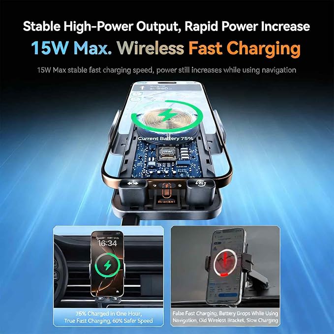 2026 New Cool Car Wireless Fast Charging Holder - Drive Smarter, Charge Faster,15w Universal, Smart Car Holder 360° Rotation, Smart Sensor Open, Switch Between Horizontal Vertical (Black)